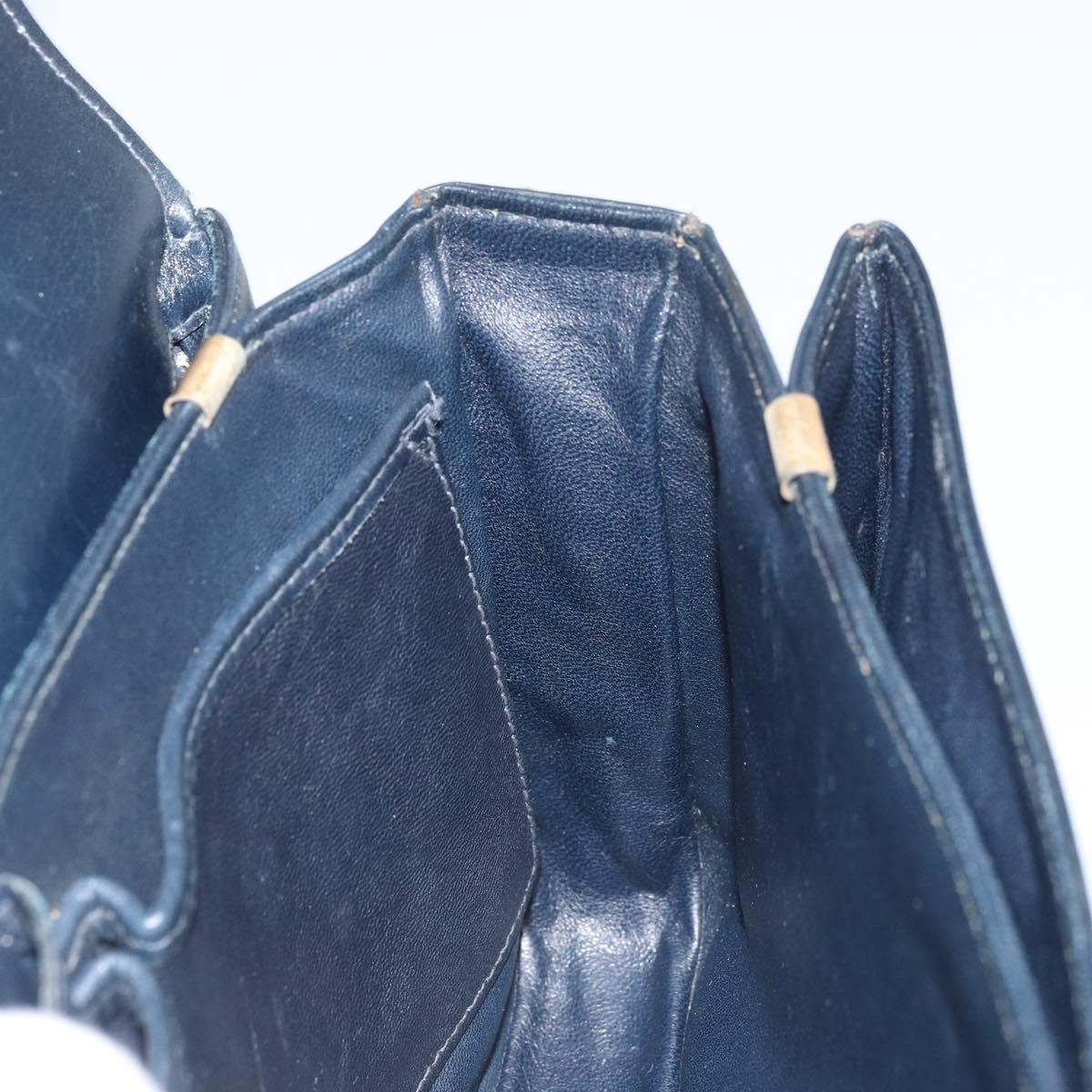 CELINE Horse Carriage Shoulder Bag Leather Navy Gold Auth YKZ1109