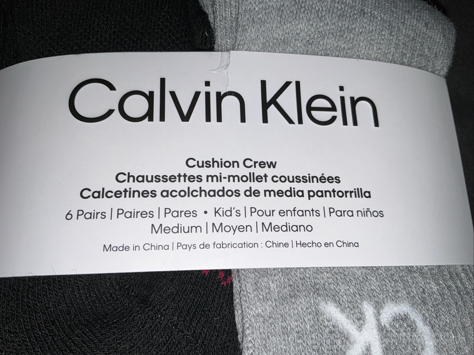 NWT Calvin Klein Kids Socks -6 Pair Cushioned CREW Socks White, Black, Gray