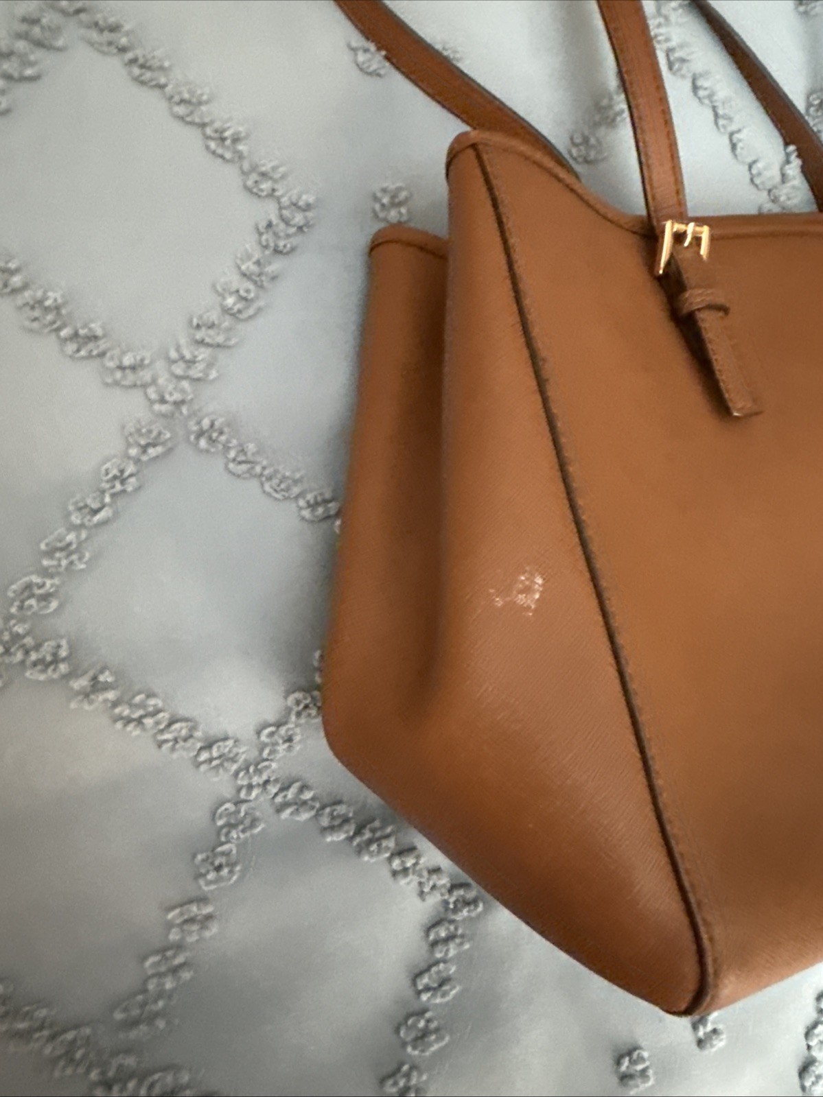 Michael Kors Coated Canvas Brown Tan Leather Shoulder Bag Tote Medium