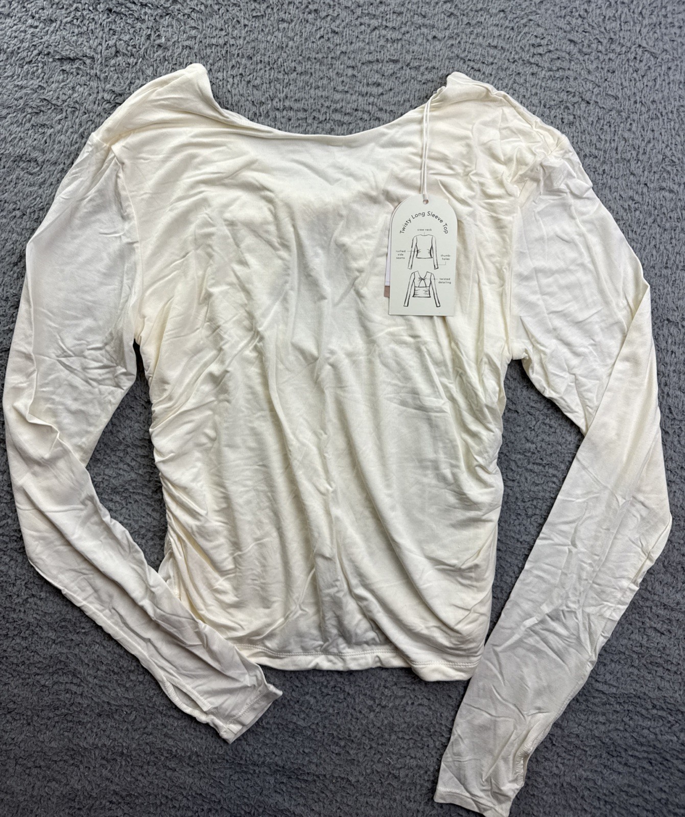 Blogilates Womens Large Cream Twisty Long Sleeve Ruched Top