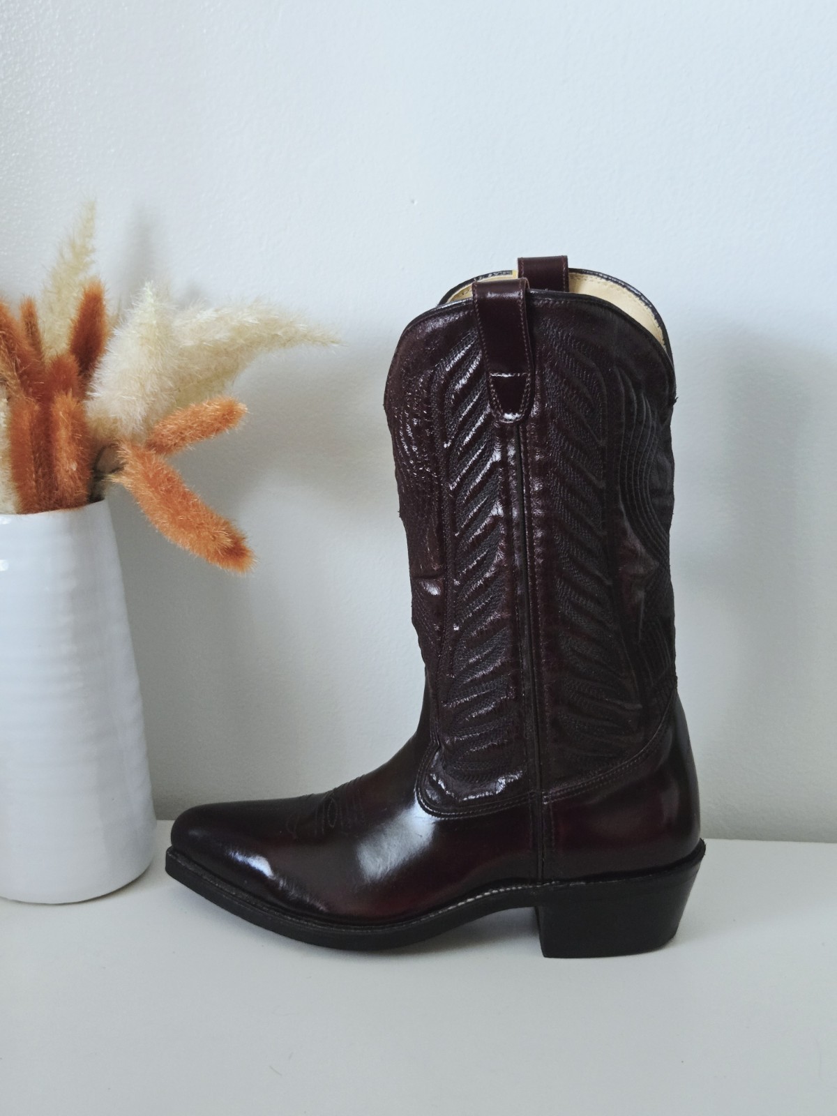 Vintage Iron Age Steel Toe Burgundy Pull On Western Cowboy Boots Mens 8.5 D