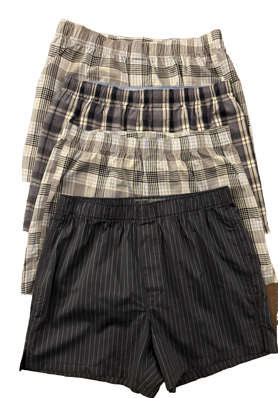 NWOT**Banana Republic Boxers* 4 Pair* M (32-34) Blue, Navy Grey** Plaid/Stripe