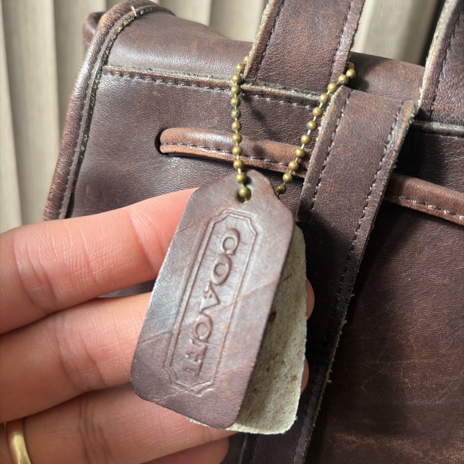Vintage Coach USA Brown Leather Backpack Turnlock Drawstring Small Bag