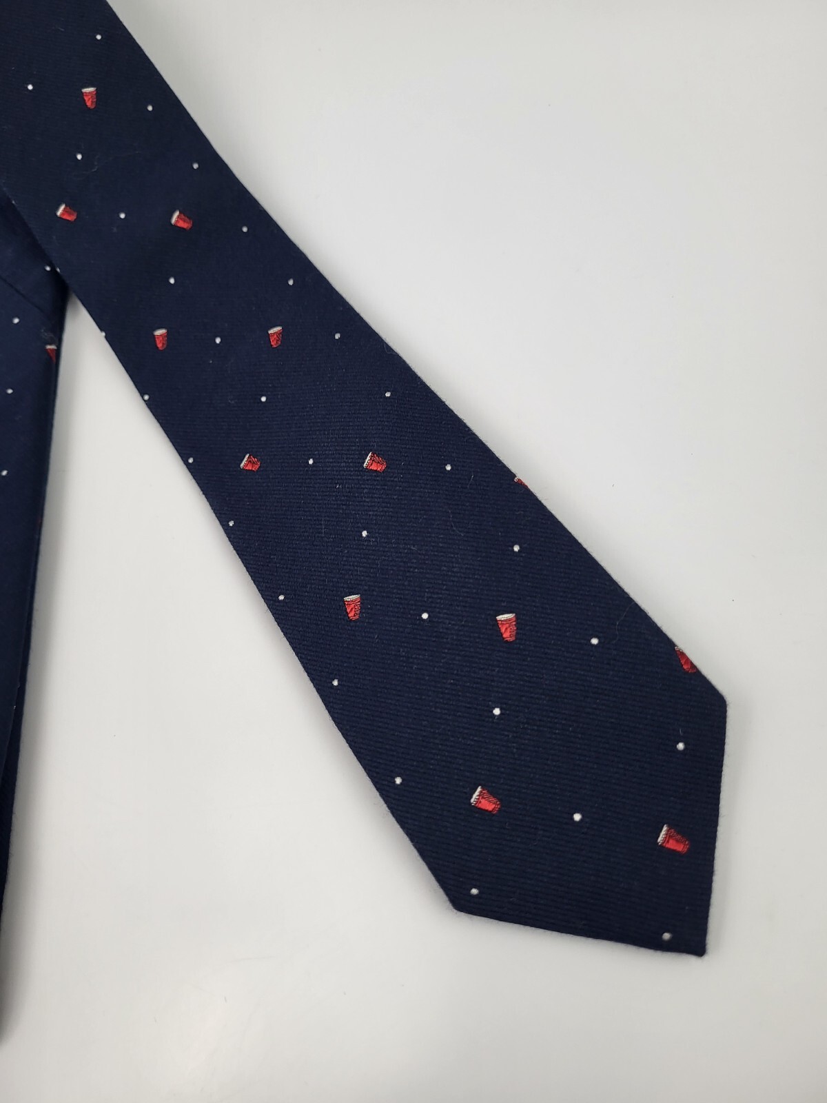 1901 Silk Tie Dark Blue Red Silver Geometric Necktie Skinny 56 x 2.5/8