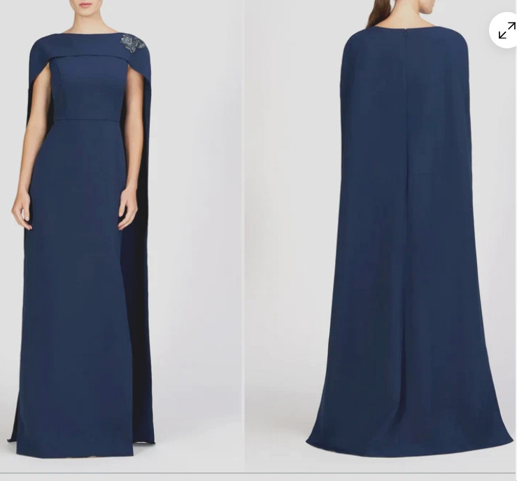Kay Unger Alexandria Cape Sleeve Gown Dress $388 Dark Midnight