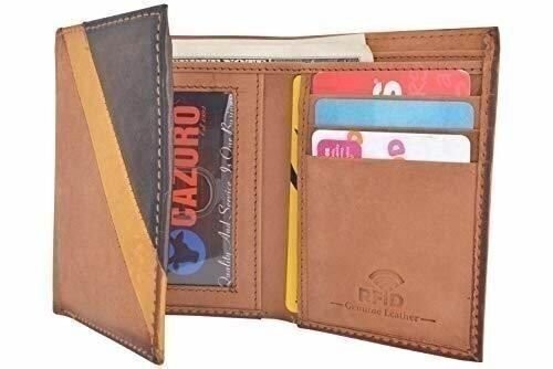 Cazoro Men’s Wallet RFID Genuine Leather Slim Trifold with ID Window and Card Sl