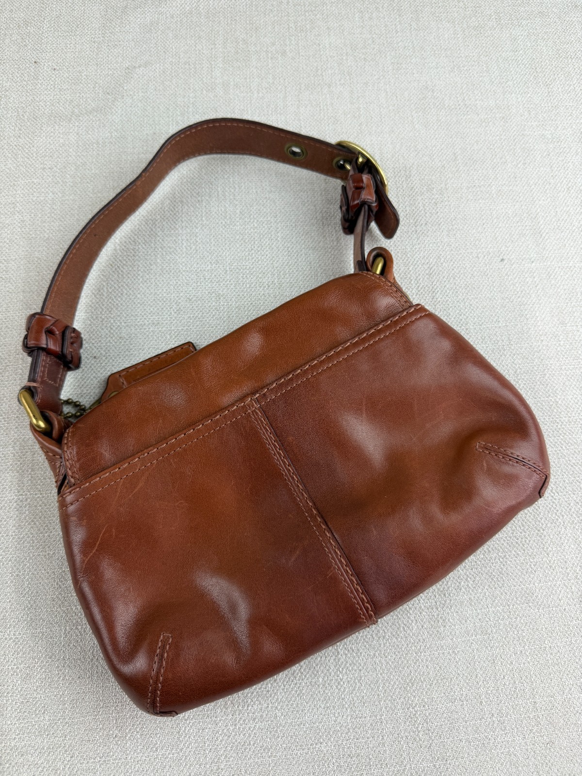 Coach Bleecker Legacy 11427 Cognac Leather Flap Shoulder Bag Tattersall Plaid