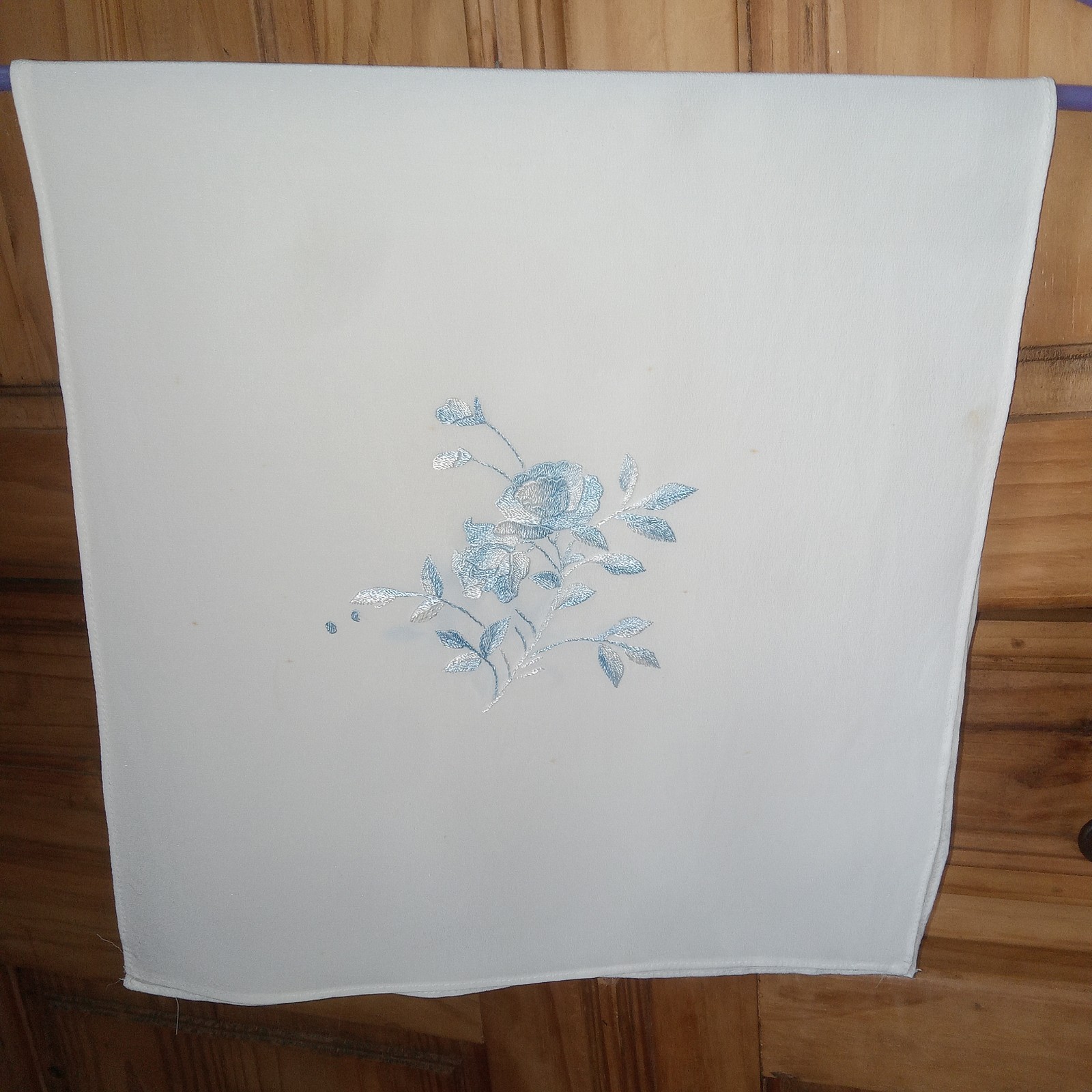 Vintage 100% Silk Embroidered Scarf Teal & Blue On Cream 13×53″ Set Of 2 Read