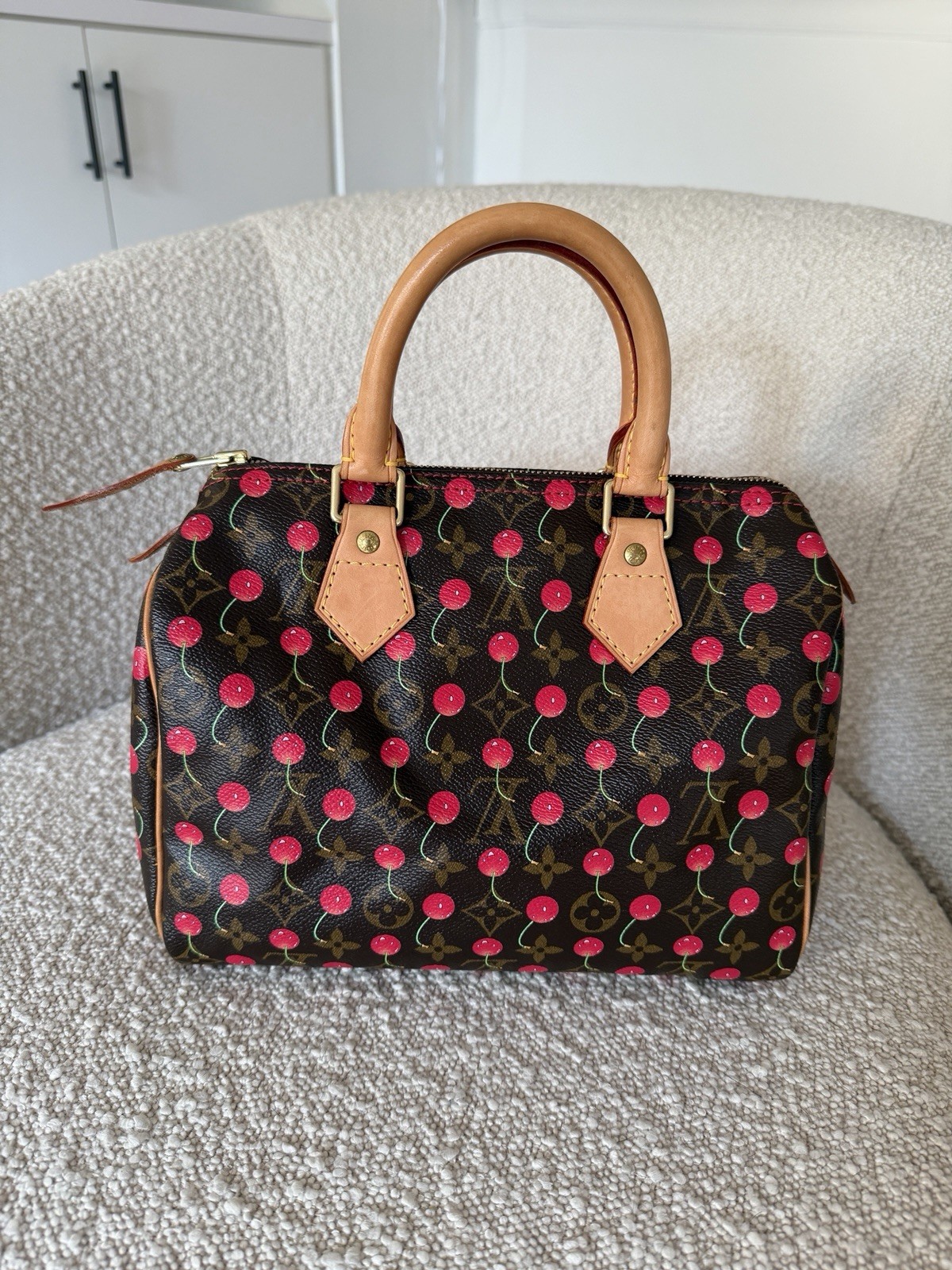 Louis Vuitton Speedy Satchel 25 Brown Canvas Monogram Cerises