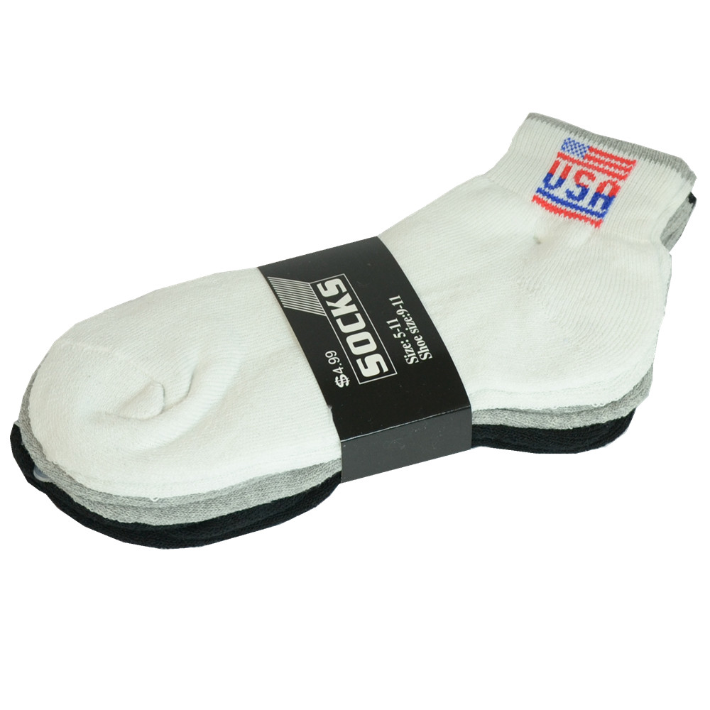 3 Pairs Mens Ankle Quarter Crew Athletic Work USA Sports Socks Cotton Size 9-13