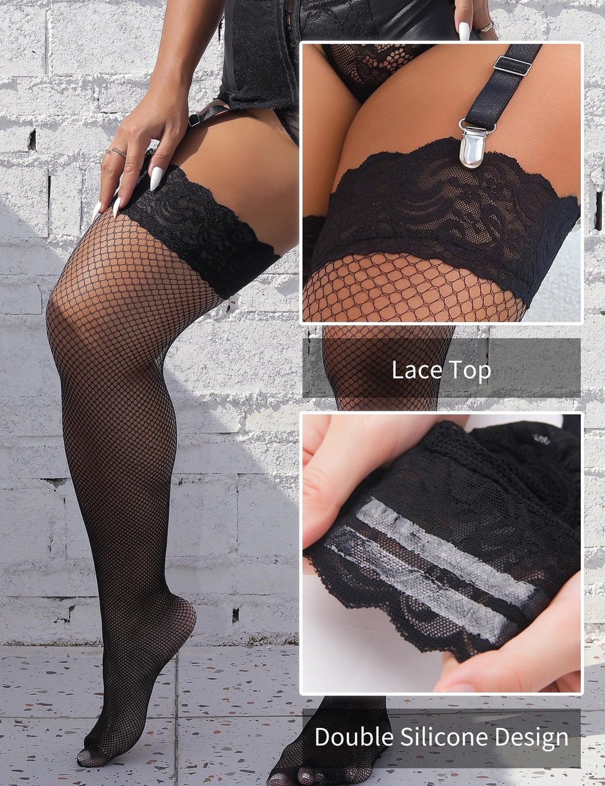 ohyeah Plus Size Thigh High Stockings Black 3X-Large-5X-Large, 1-