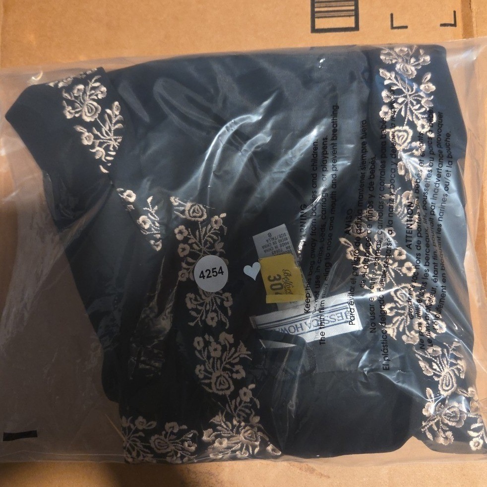 Jessica Howard Black Gold Embroidered Open Front Evening Jacket, Women’s Size 8