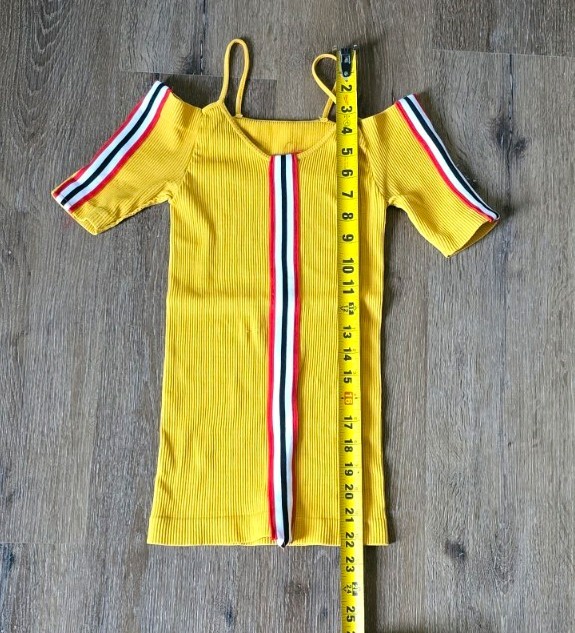 Yellow Ribbed Knit Cold Shoulder Square Neck Spaghetti Strap Top One Size
