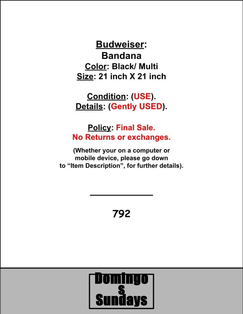 USED – Vintage Budweiser Bandana Cowboy 21 in X 21 in Anheuser Busch Clydesdales
