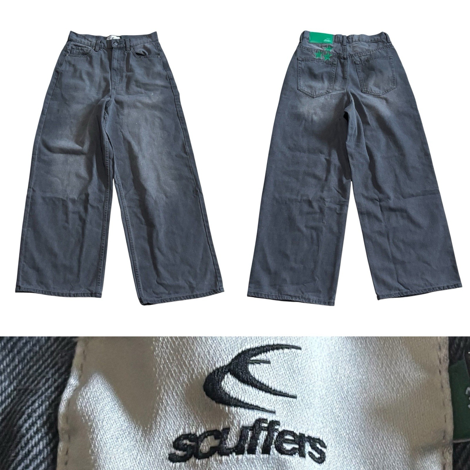 Scuffers Jumbo 100% Cotton Baggy Wide-Leg Jeans Unisex Size 34 In Grey