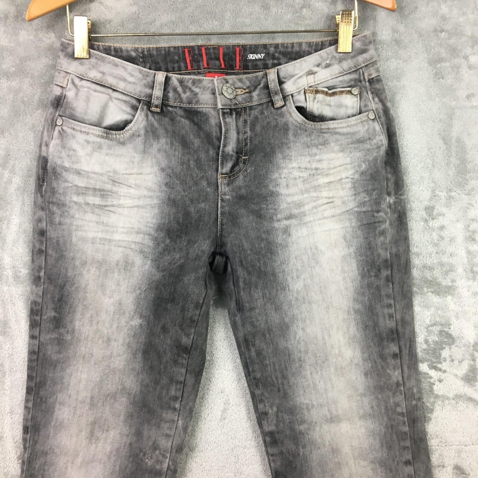 Elle Skinny Denim Sz 8 Gray Mid Rise Denim Embroidered 30 in Waist 26 in Inseam