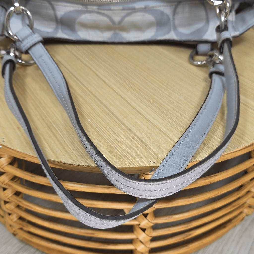 Coach Alexandra Signature C Tote Shoulder Bag F21919 Gray Leather Trim