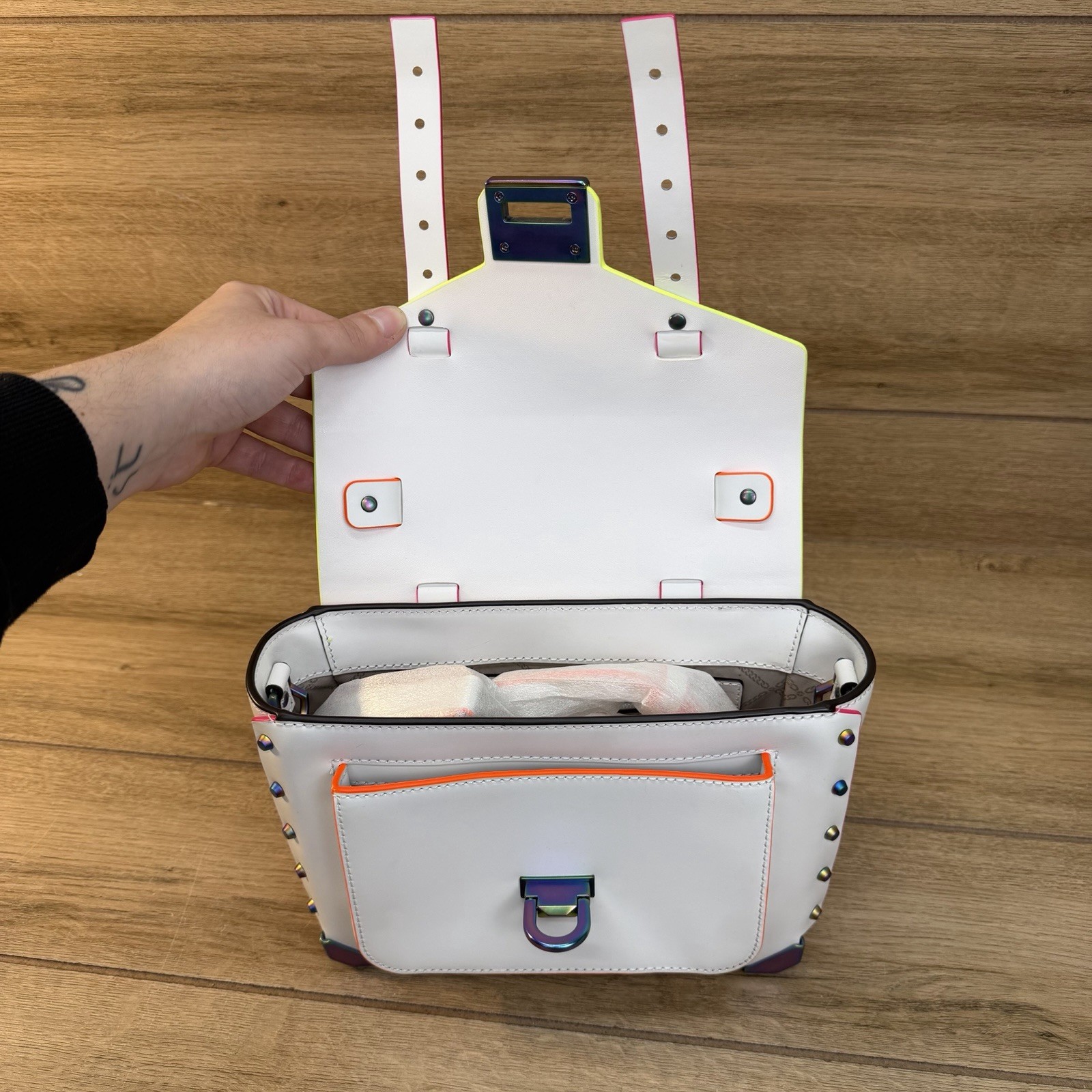 MICHAEL KORS Manhattan Medium Leather Optic White Satchel Top Handle Bag
