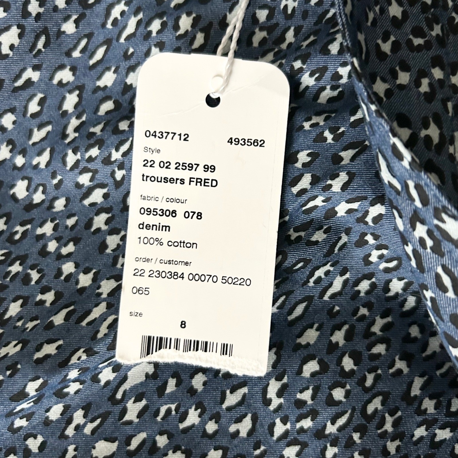NEW Akris Punto Fred Trousers Blue White Animal Print Belted High Rise Size 8 US