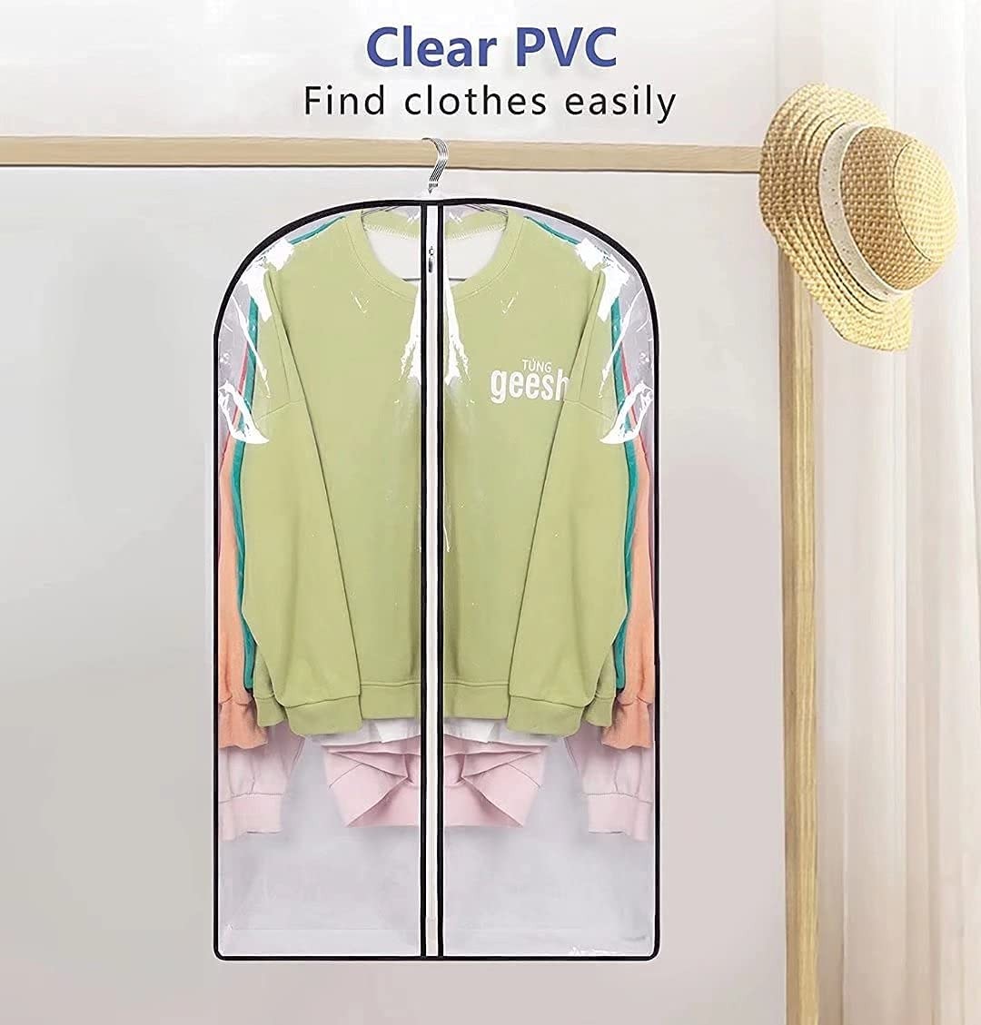 3pcs Garment Bags Clear Zipper Clothes Cover Closet Storage Bag For Coat Jacket