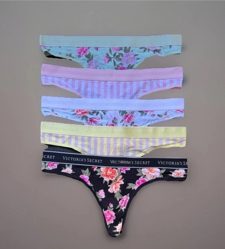 Victoria’s Secret 5-Pack Logo Cotton Thong Panties Size S New #B3-6