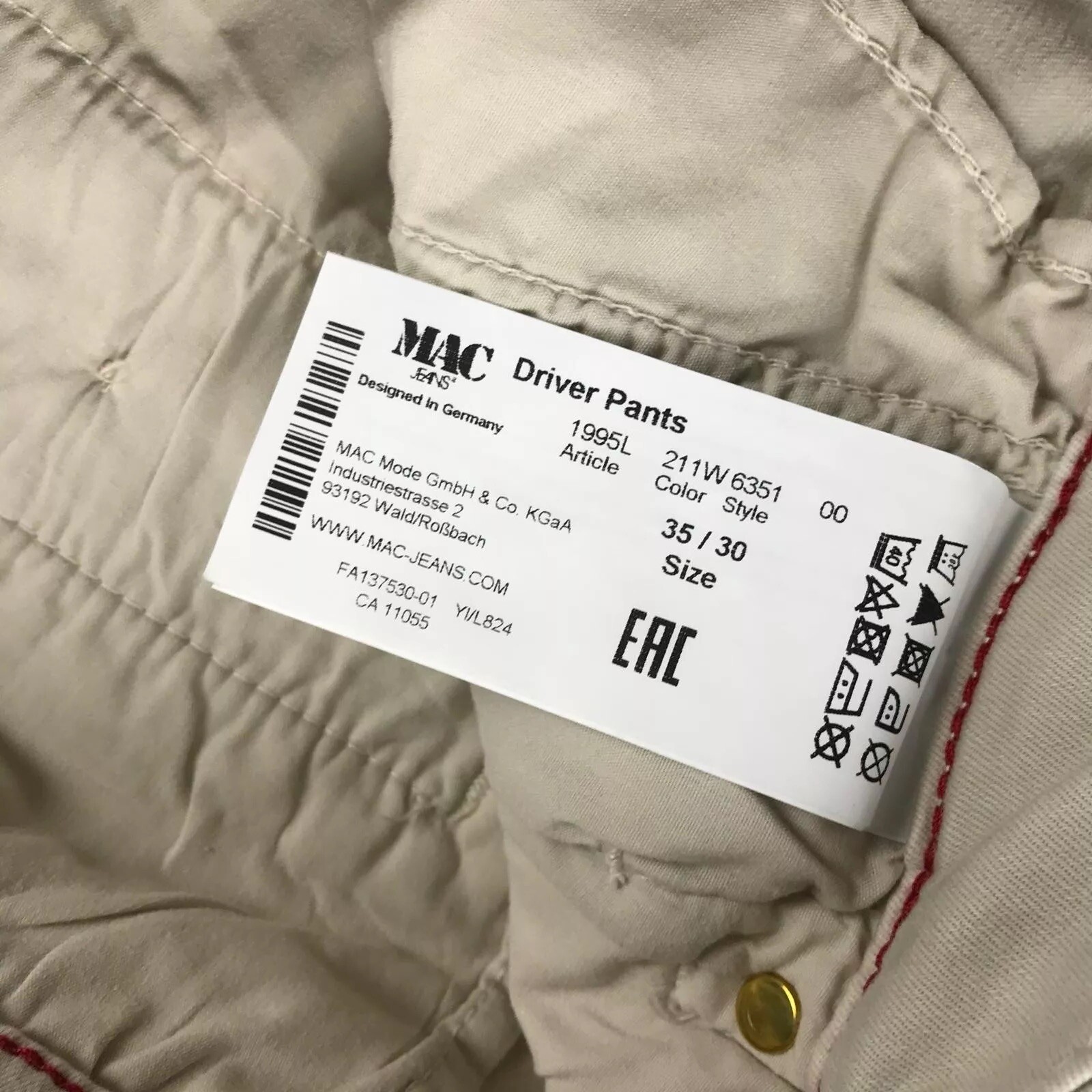 Mac Jeans Pants Mens 35X30 Ivory Straight MacFlexx Ultimate Driver Pant NWT