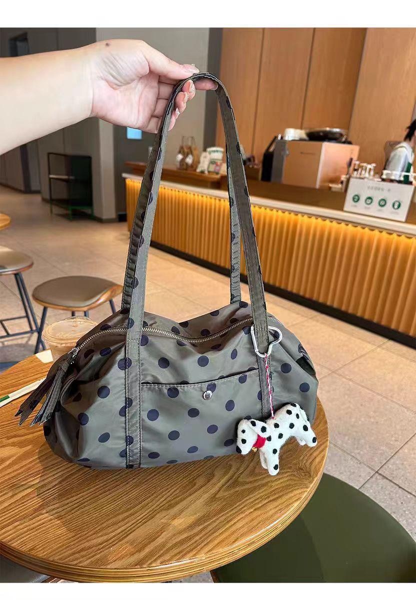 Korean Style Nylon Polka Dot Tote Bag Lightweight Women Casual Shoulder Handbag