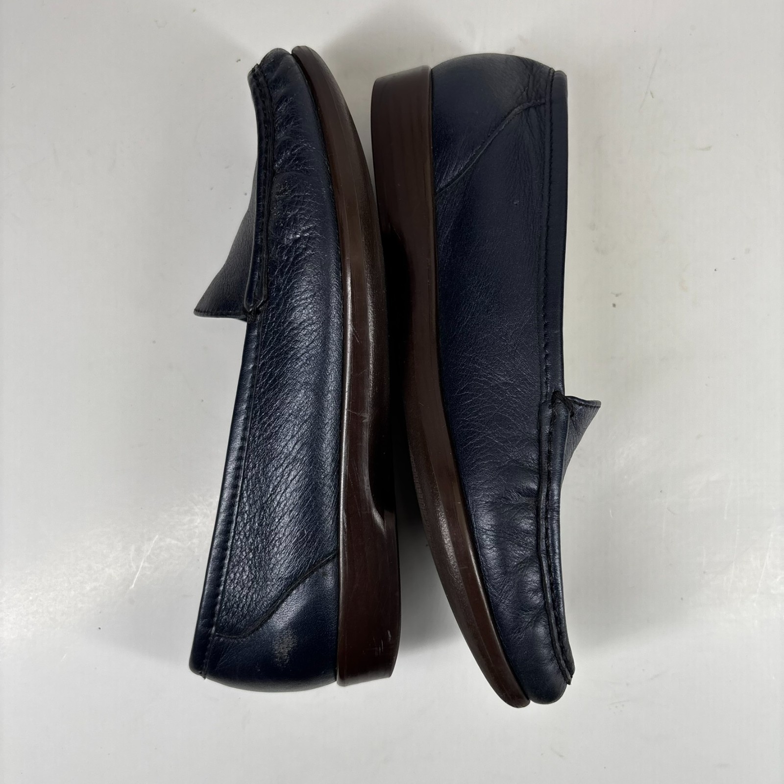 SAS Simplify Women’s US 7W Navy Leather Slip-On Comfort Walking Flats Loafers