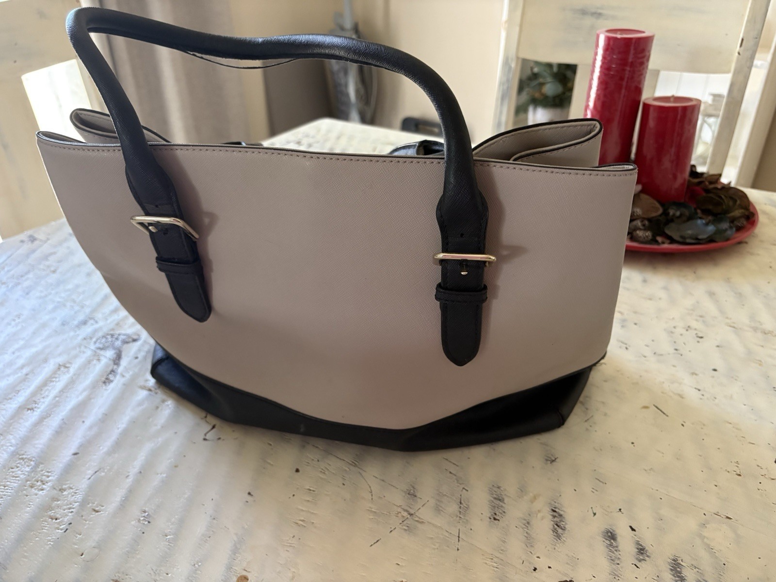 kate spade new york Colorblock Tote Beige/Black Trapezoid Double Handles