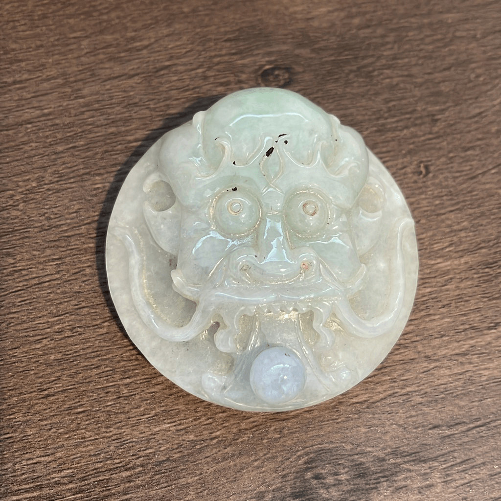 Vintage Hand Carved Natural Myanmar Burma A Jade Dragon Lucky Amulet Belt Buckle