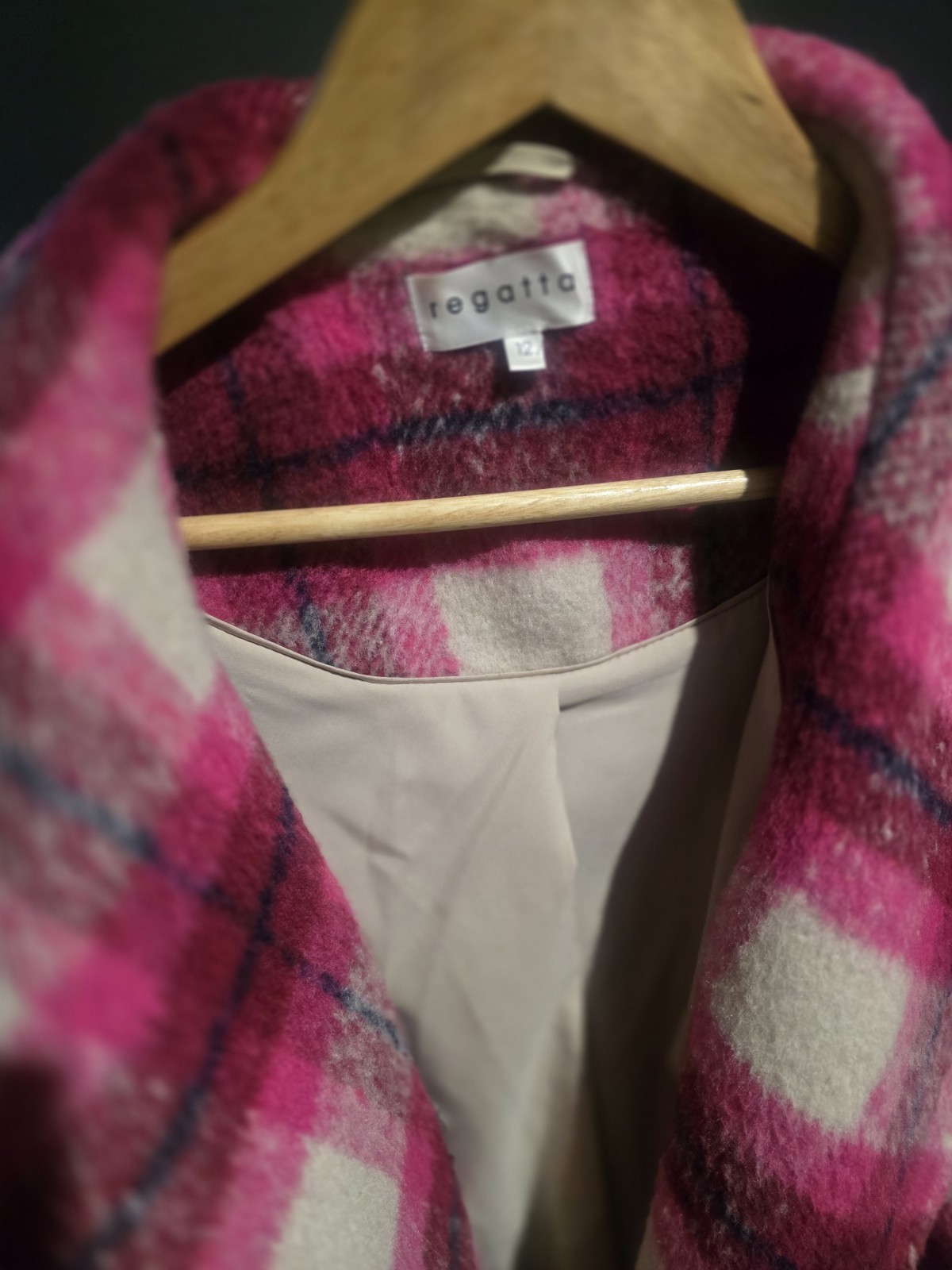 Regatta Womens Pink Tartan Wool Blend Coat Size 12