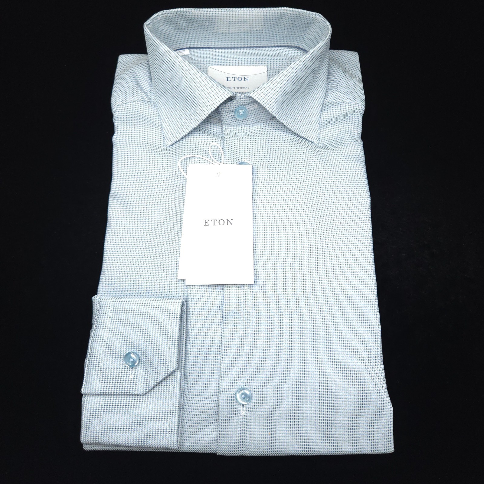 Eton Dress Button Shirt -16.5 37- Slate Blue White Contemporary ROYAL TWILL slim