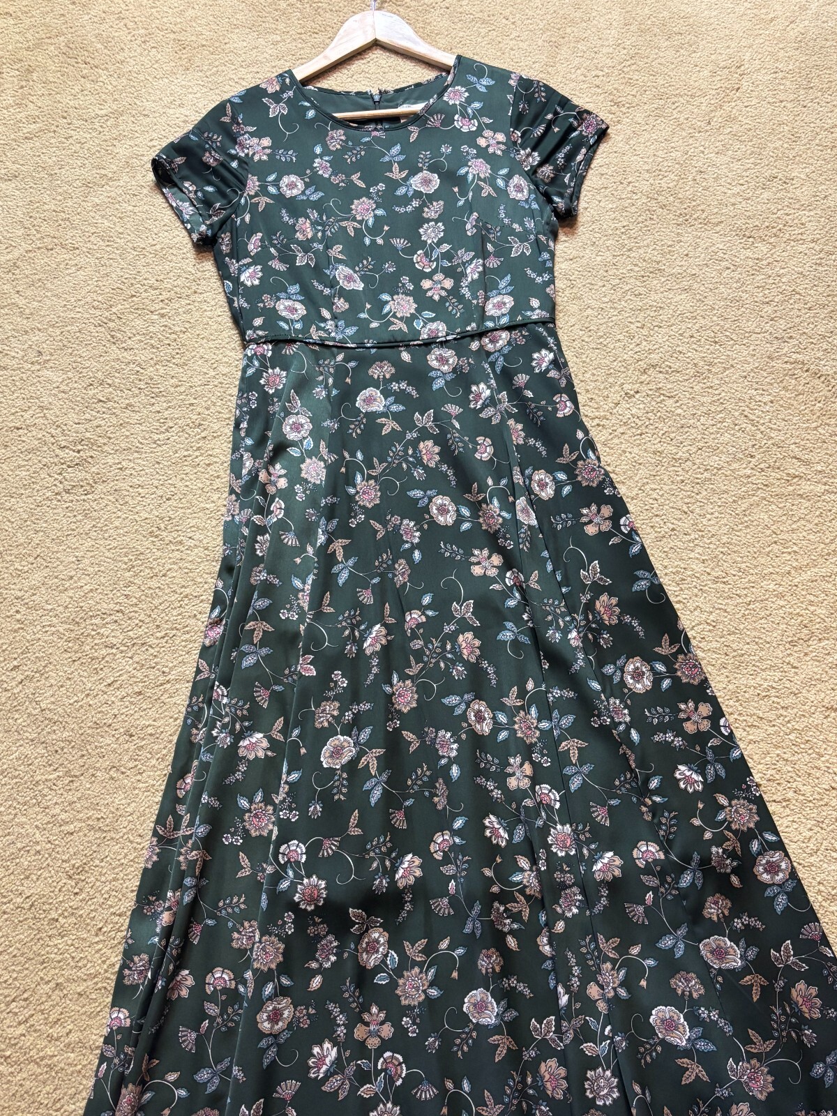 Gal Meets Glam Green Short Sleeve Floral Botanical Garden Print Maxi Dress Sz 4