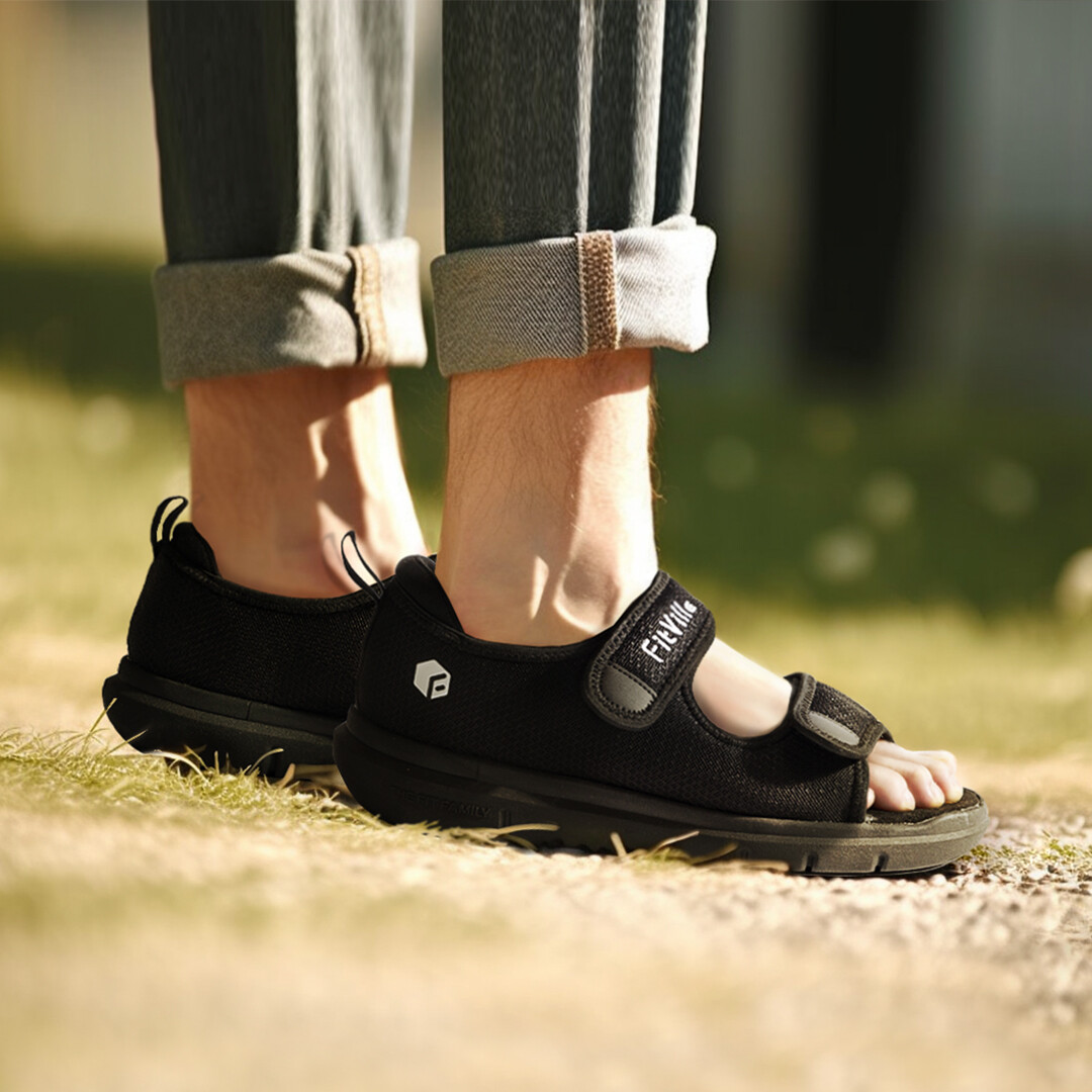 FitVille Men Diabetic Sandals Wide Width Edema Shoes w/ Adjustable Strap Slipper