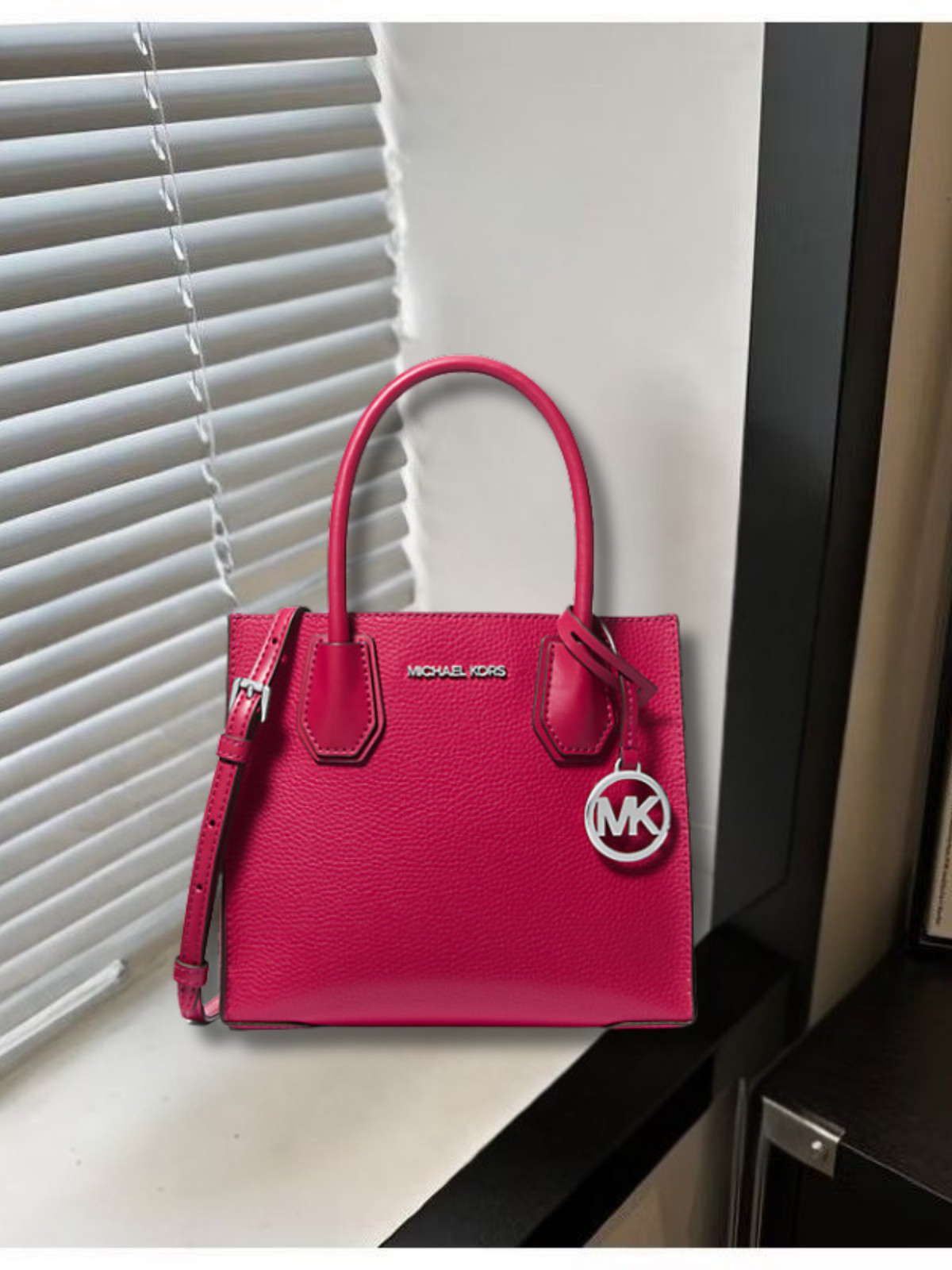 Michael Kors MK Mercer Medium Leather Crossbody Messenger Handbag Dark Raspberry