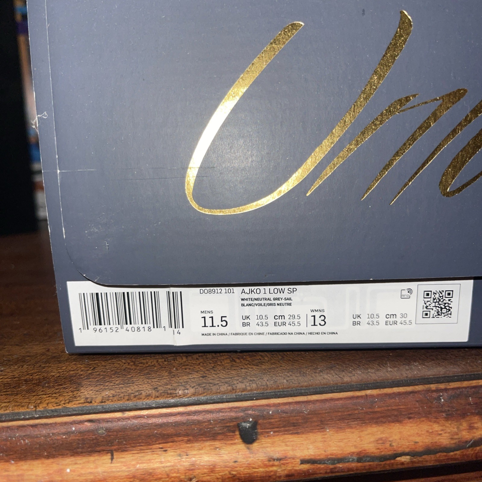 Air Jordan 1 Low AJKO, *White Sail Canvas*, Deadstock, Size 11.5