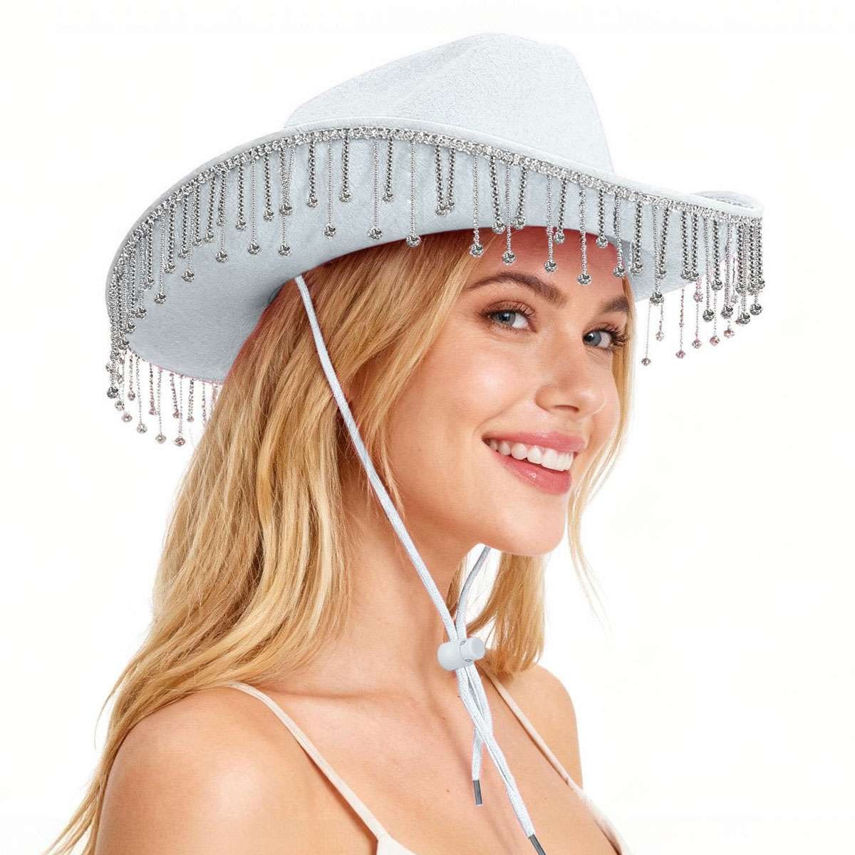 Women Western Glitter Rhinestone Tassel Decor Cowboy Hat Birthday Cowgirl Hat