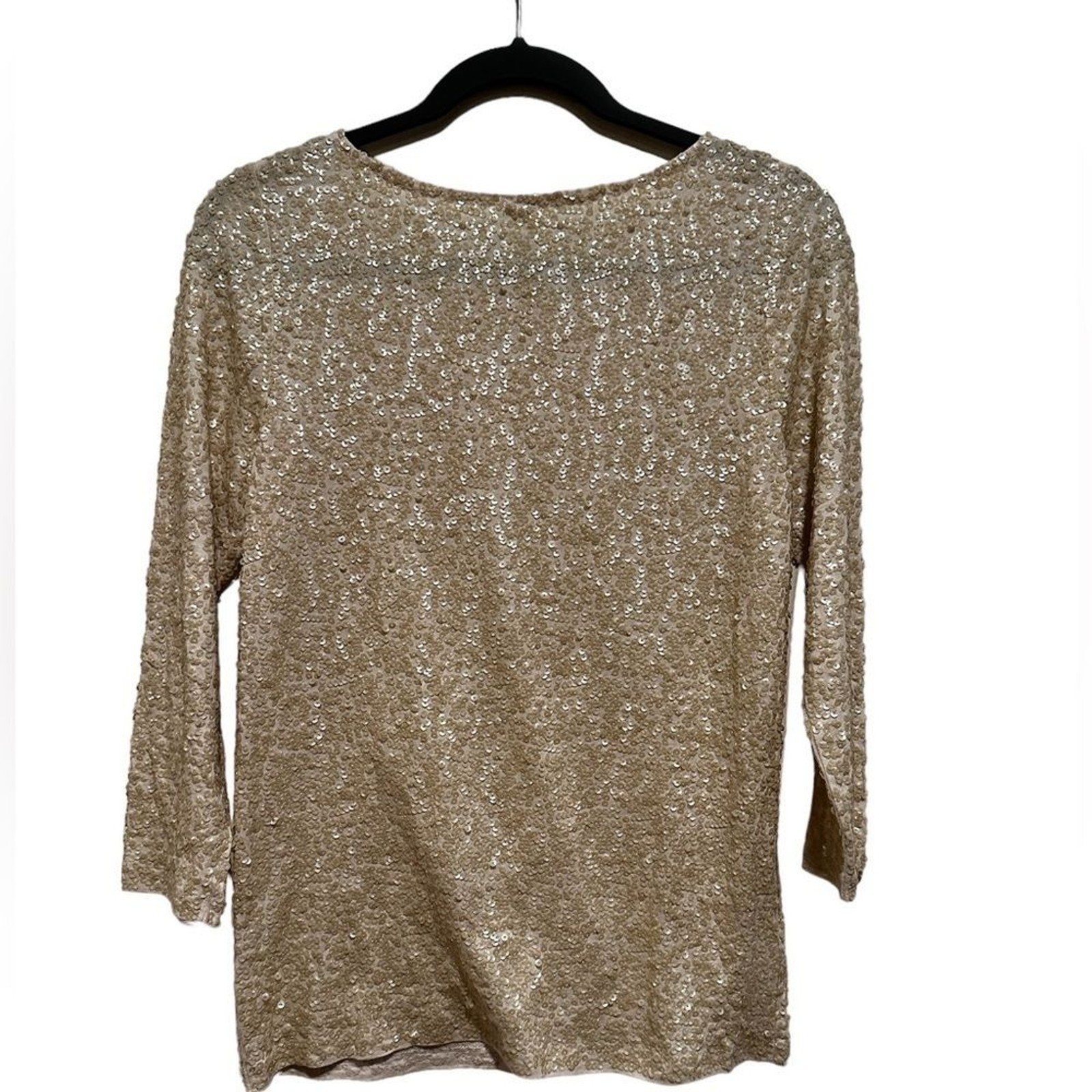 JCREW SEQUINED SPARKLY LONG 3/4 SLEEVE ROUND NECK PULLOVER TOP S