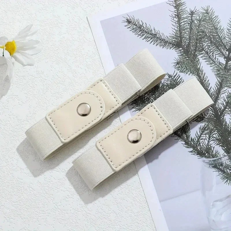 2 Pack No Buckle Elastic Belt Invisible Loop Belt for 2Pcs Brown