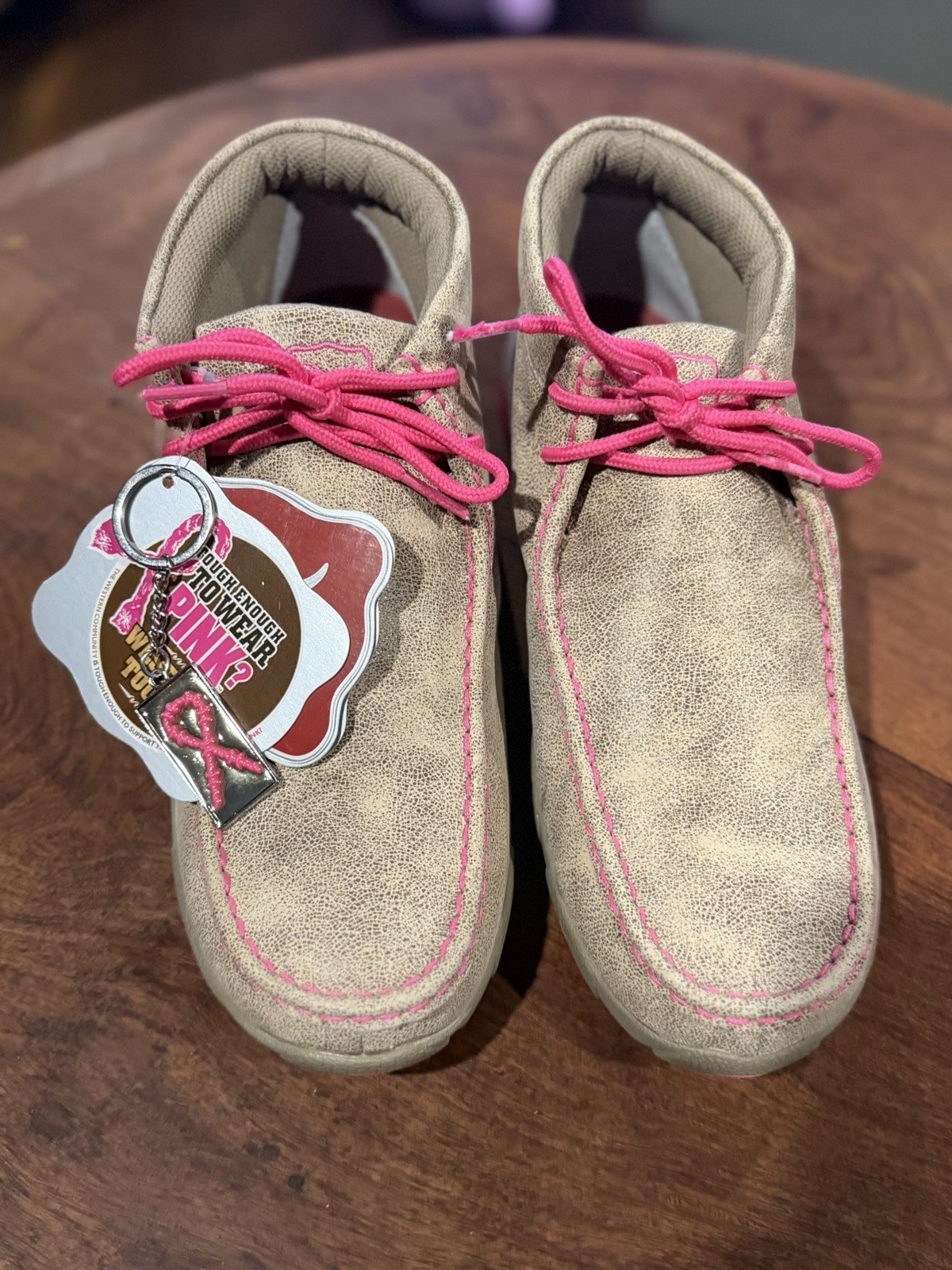 Twisted X WDM0012 Women’s 9M Beige/Pink Leather Lace-Up Ankle Bootie Round Toe