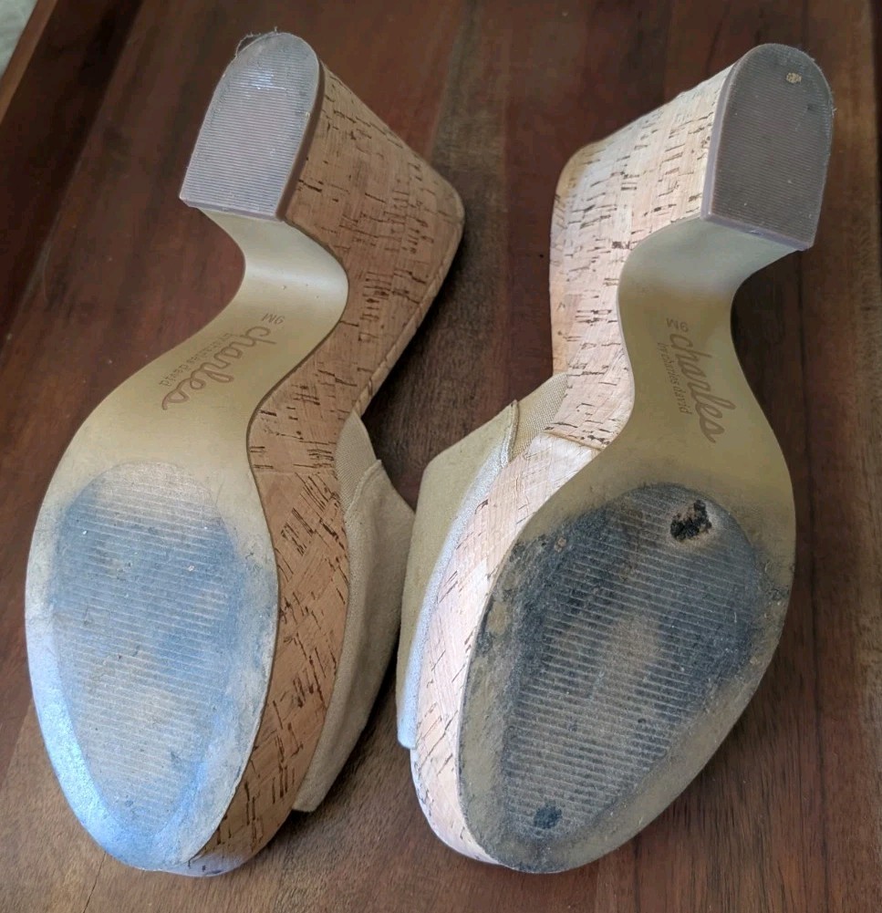 Charles by Charles David Wedge Sandals 8.5M, Worn Once, Excellent, Nude/Beige