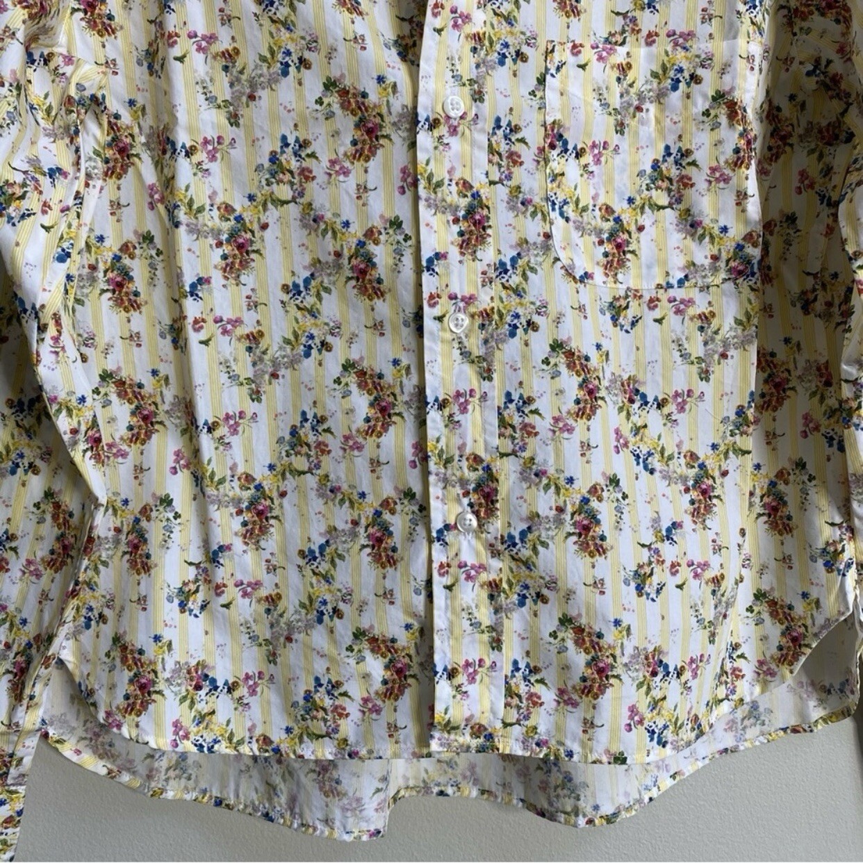 NWT Frank & Eileen Yellow Stripe Floral Button-Up Shirt