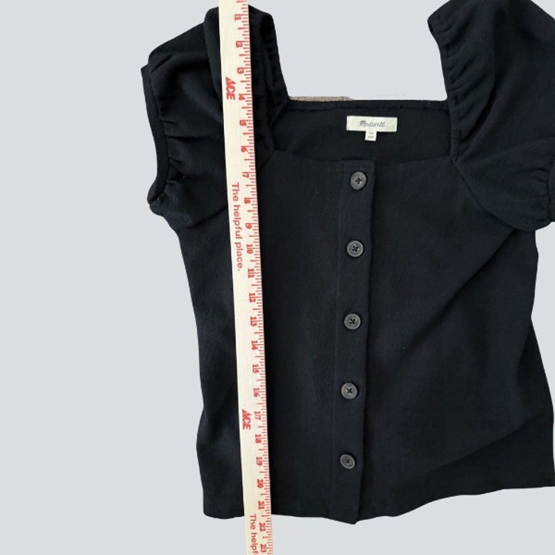 Madewell Black Puff Sleeve Button Down Crop Top Square Neck XS