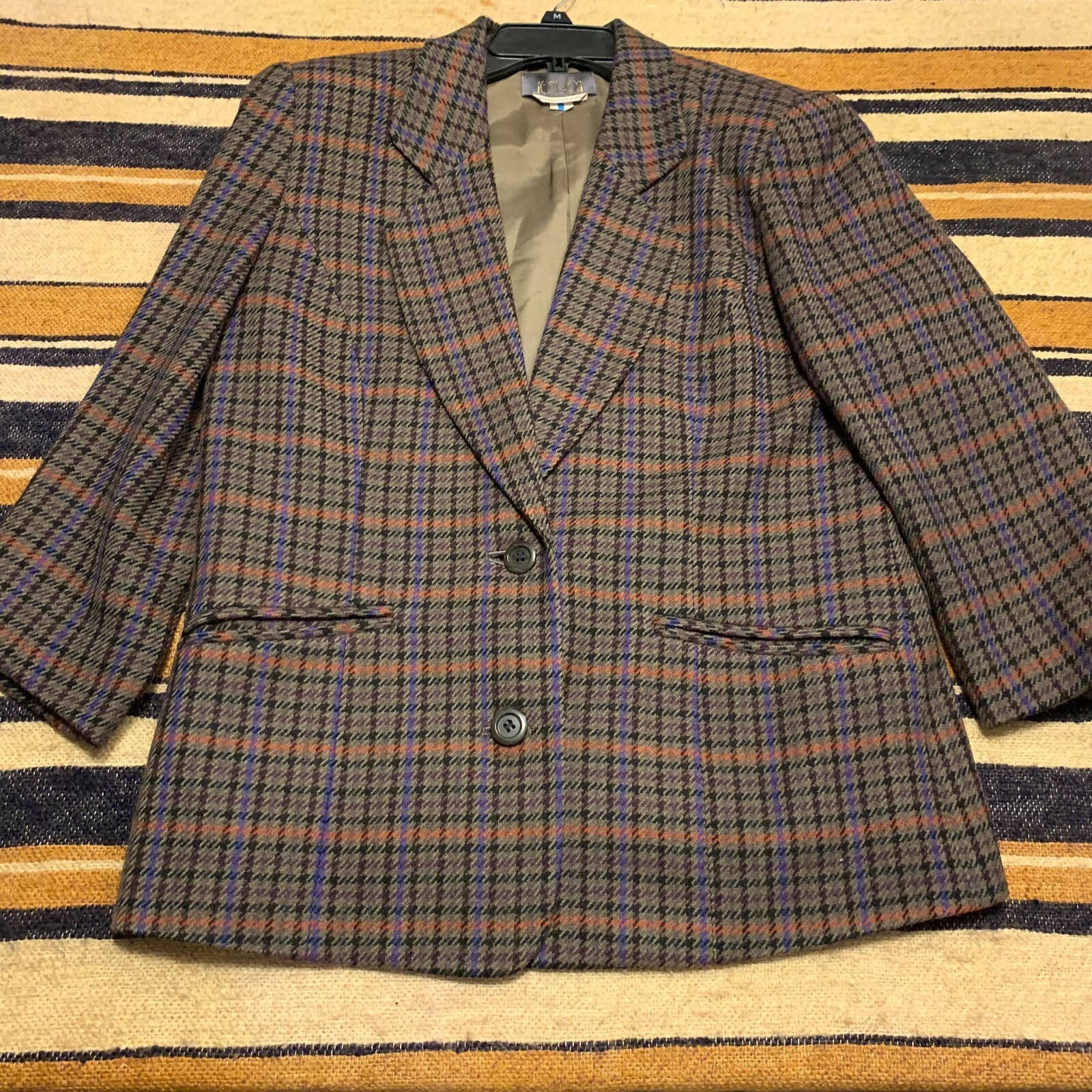 Remalon Blazer M Brown Plaid West Germany Fabric Vintage Two Button Wool Jacket