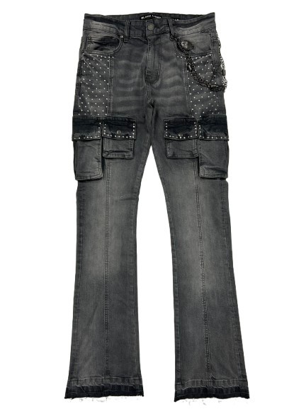 Black Light Men’s Big & Tall Grey Patchwork Distressed Flare Fit Jeans 44-50