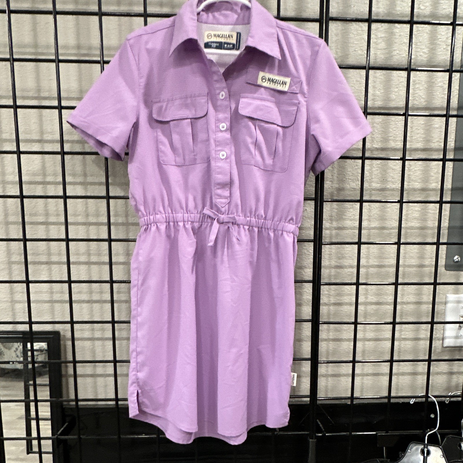 Magellan Outdoors Purple Shirt Dress Girls M (8-10) Collared Button Pockets Knee