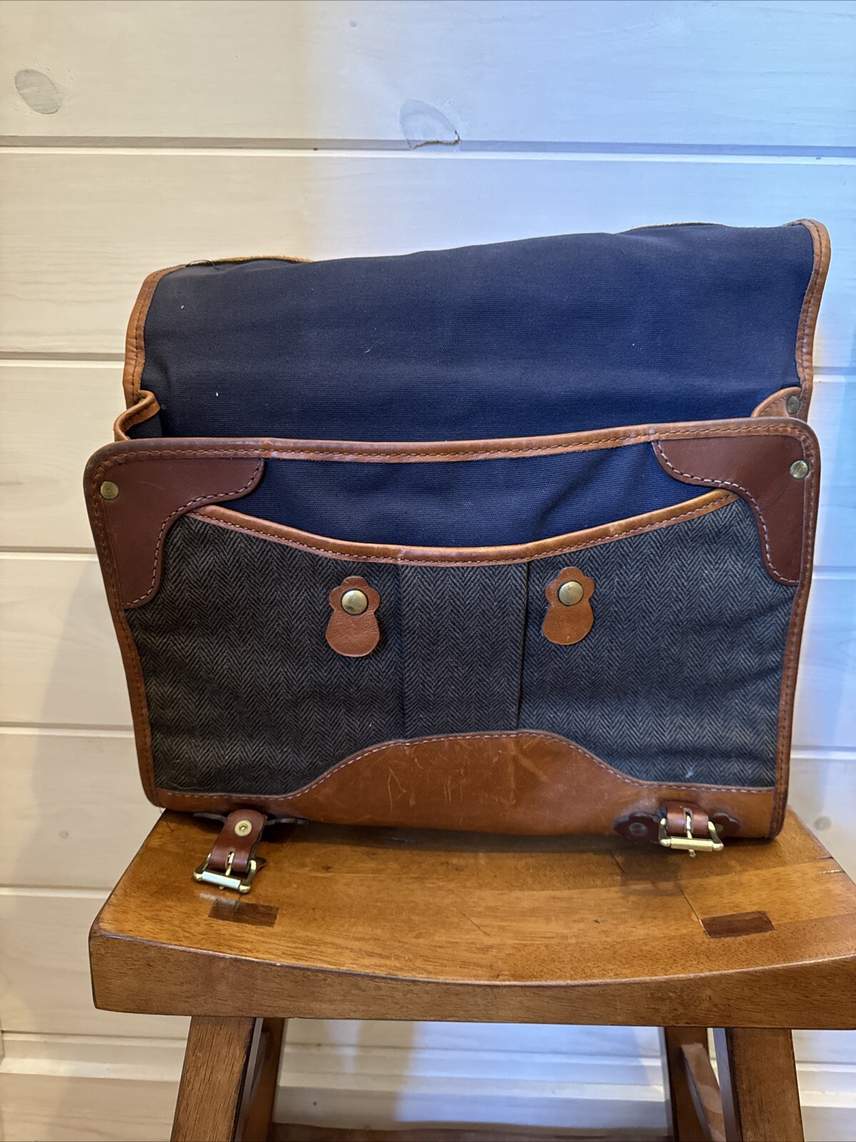 Heimies Made Leather And Tweed Messenger Bag EUC