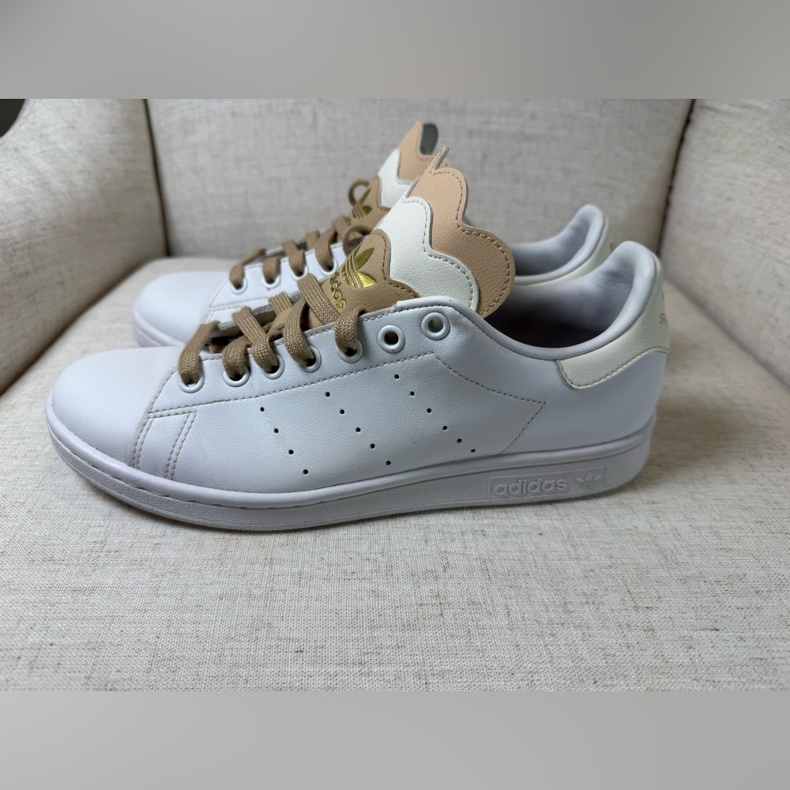 Adidas Stan Smith White Pale Nude Primegreen Scallop Leather Shoes Women’s 8.5