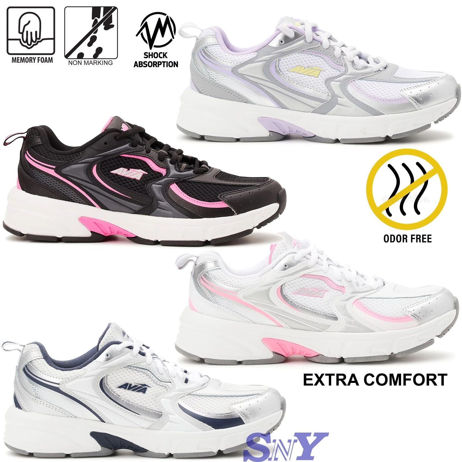 AVIA Women’s 5000 Performance Sneakers Odor Control memory Foam Insole Mesh