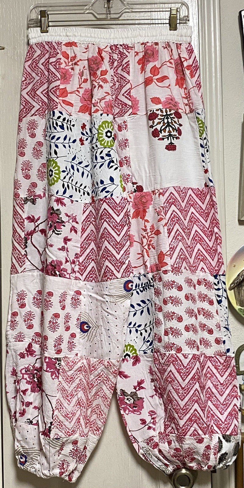 Boho Bloomers With Floral/Fauna Graphics On White Rayon Background-Gathered Legs